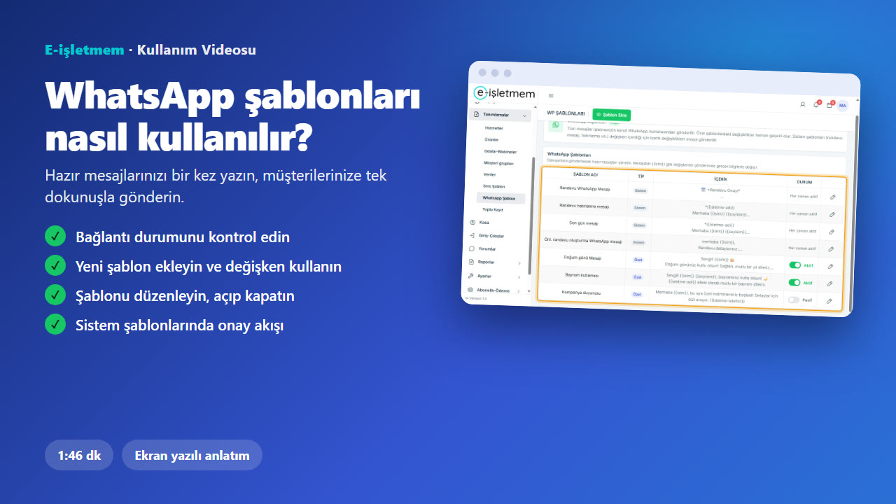 Whatsapp Şablon kullanım videosu önizlemesi
